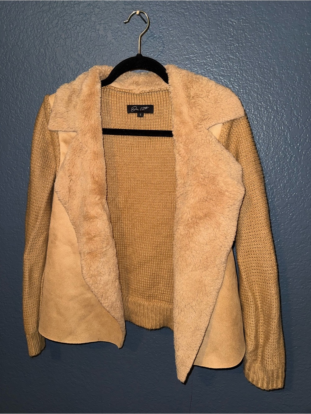 Cozy Camel Teddy Jacket with Faux Shearling Trim